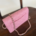 Chanel Handbag 22C LIGHT PINK CAVIAR QUILTED WALLET ON CHAIN LGHW (WOC) - Redeluxe