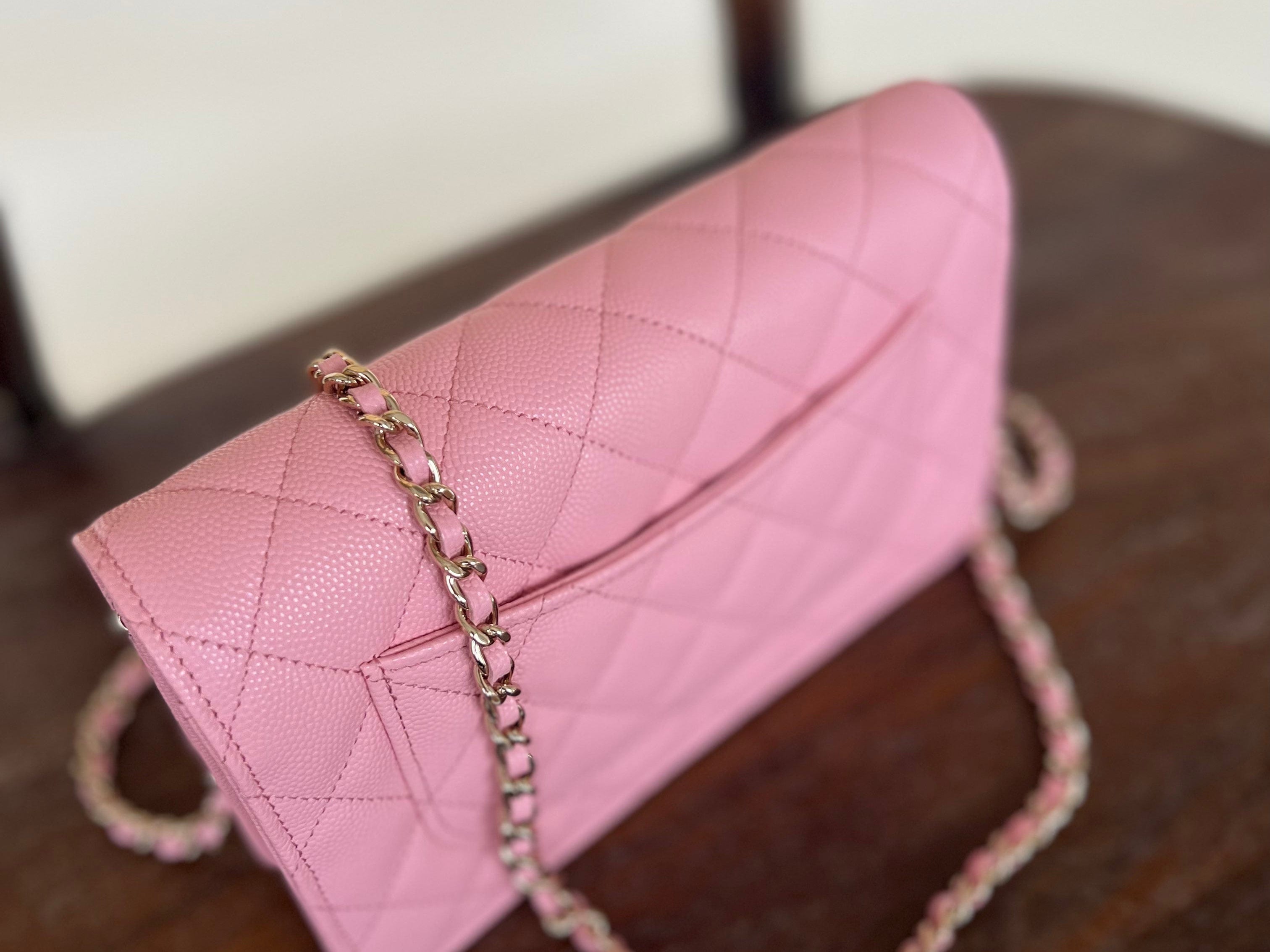 Chanel Handbag 22C LIGHT PINK CAVIAR QUILTED WALLET ON CHAIN LGHW (WOC) - Redeluxe