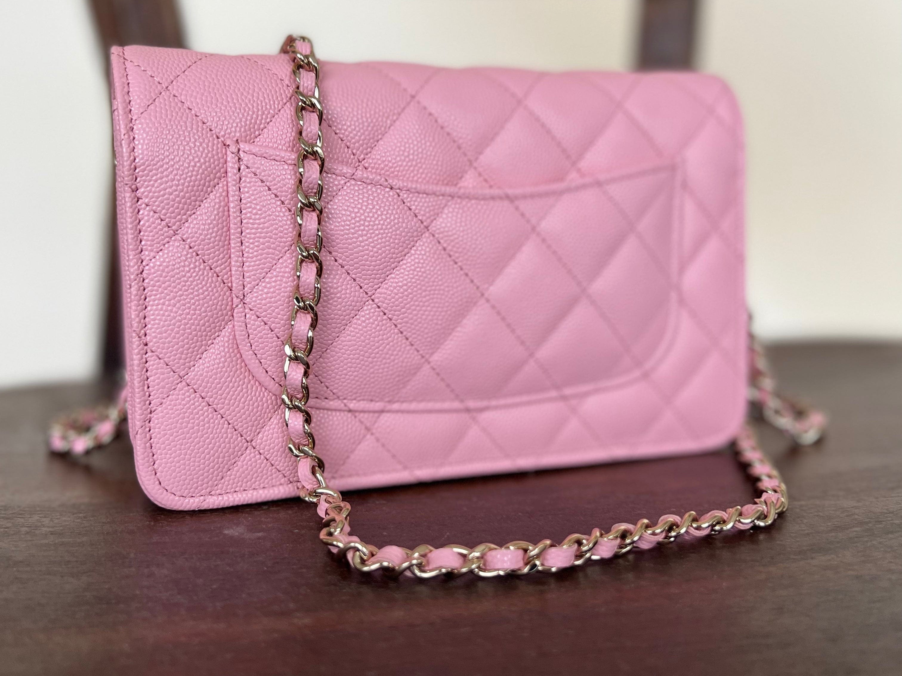 Chanel Handbag 22C LIGHT PINK CAVIAR QUILTED WALLET ON CHAIN LGHW (WOC) - Redeluxe