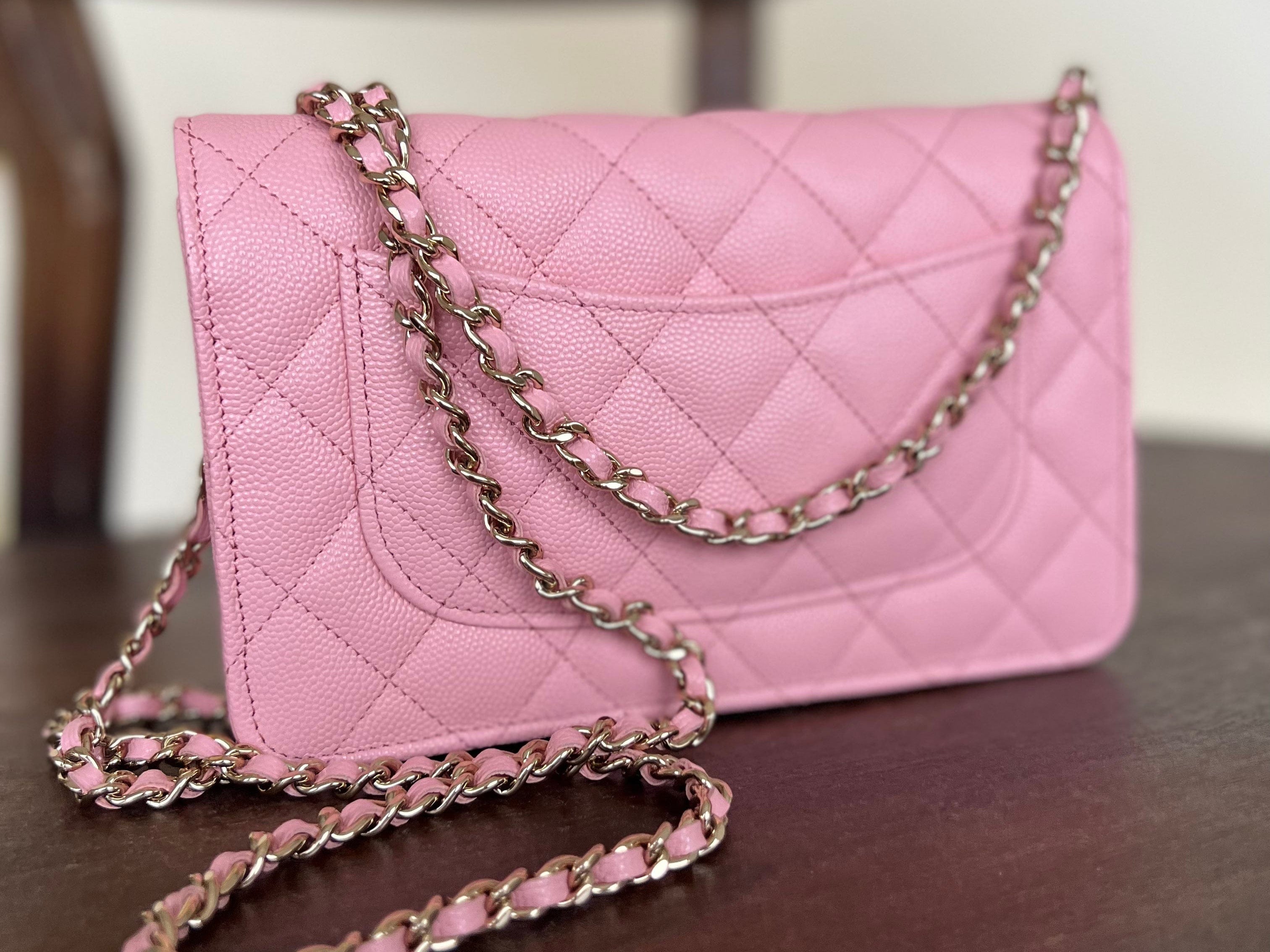 Chanel Handbag 22C LIGHT PINK CAVIAR QUILTED WALLET ON CHAIN LGHW (WOC) - Redeluxe