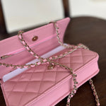 Chanel Handbag 22C LIGHT PINK CAVIAR QUILTED WALLET ON CHAIN LGHW (WOC) - Redeluxe