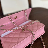 Chanel Handbag 22C LIGHT PINK CAVIAR QUILTED WALLET ON CHAIN LGHW (WOC) - Redeluxe