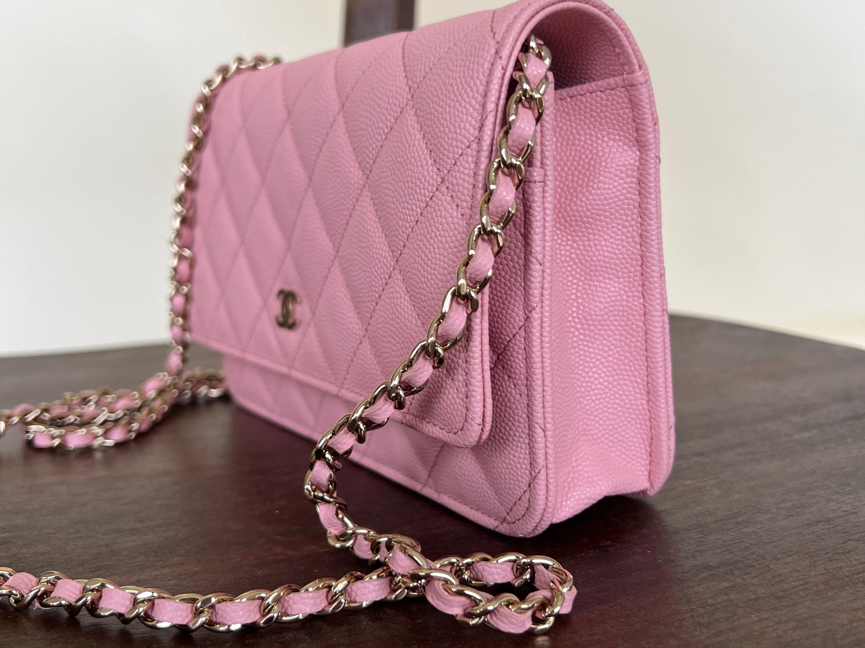 Chanel Handbag 22C LIGHT PINK CAVIAR QUILTED WALLET ON CHAIN LGHW (WOC) - Redeluxe
