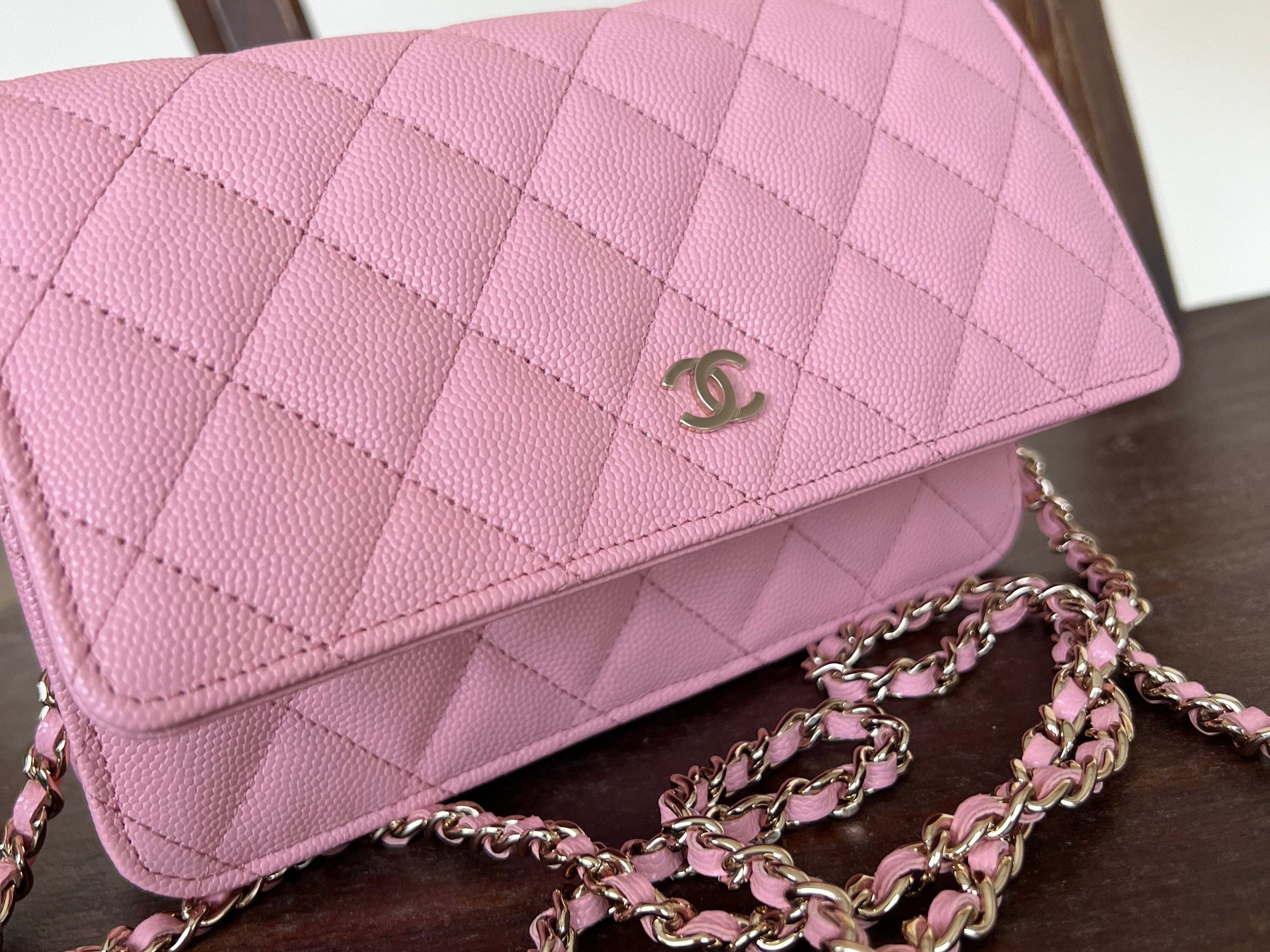 Chanel Handbag 22C LIGHT PINK CAVIAR QUILTED WALLET ON CHAIN LGHW (WOC) - Redeluxe