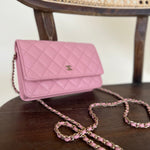 Chanel Handbag 22C LIGHT PINK CAVIAR QUILTED WALLET ON CHAIN LGHW (WOC) - Redeluxe