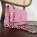 Chanel Handbag 22C LIGHT PINK CAVIAR QUILTED WALLET ON CHAIN LGHW (WOC) - Redeluxe