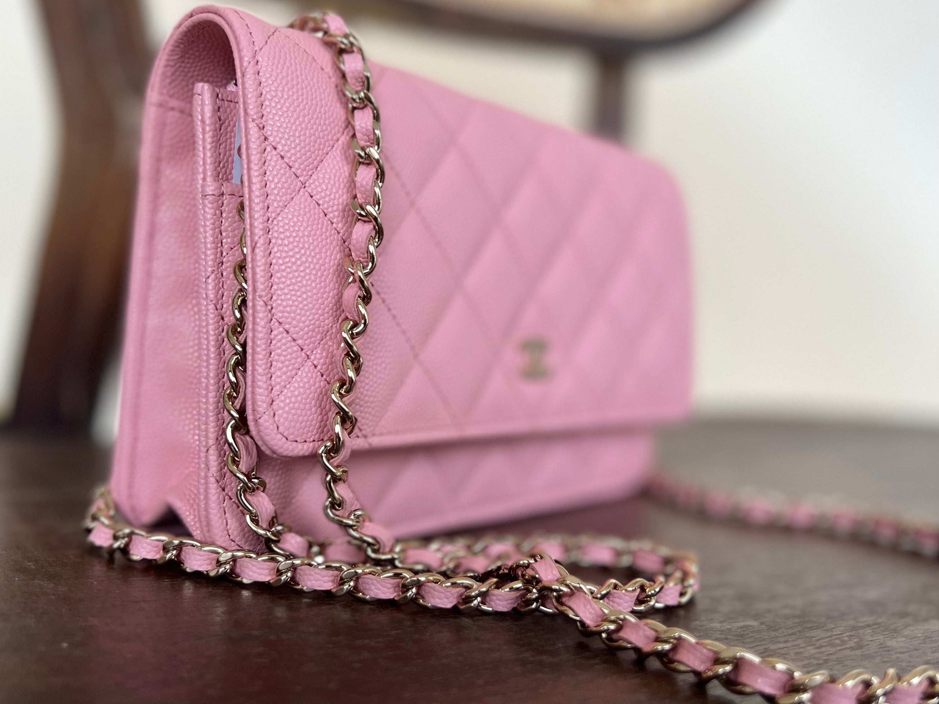 Chanel Handbag 22C LIGHT PINK CAVIAR QUILTED WALLET ON CHAIN LGHW (WOC) - Redeluxe