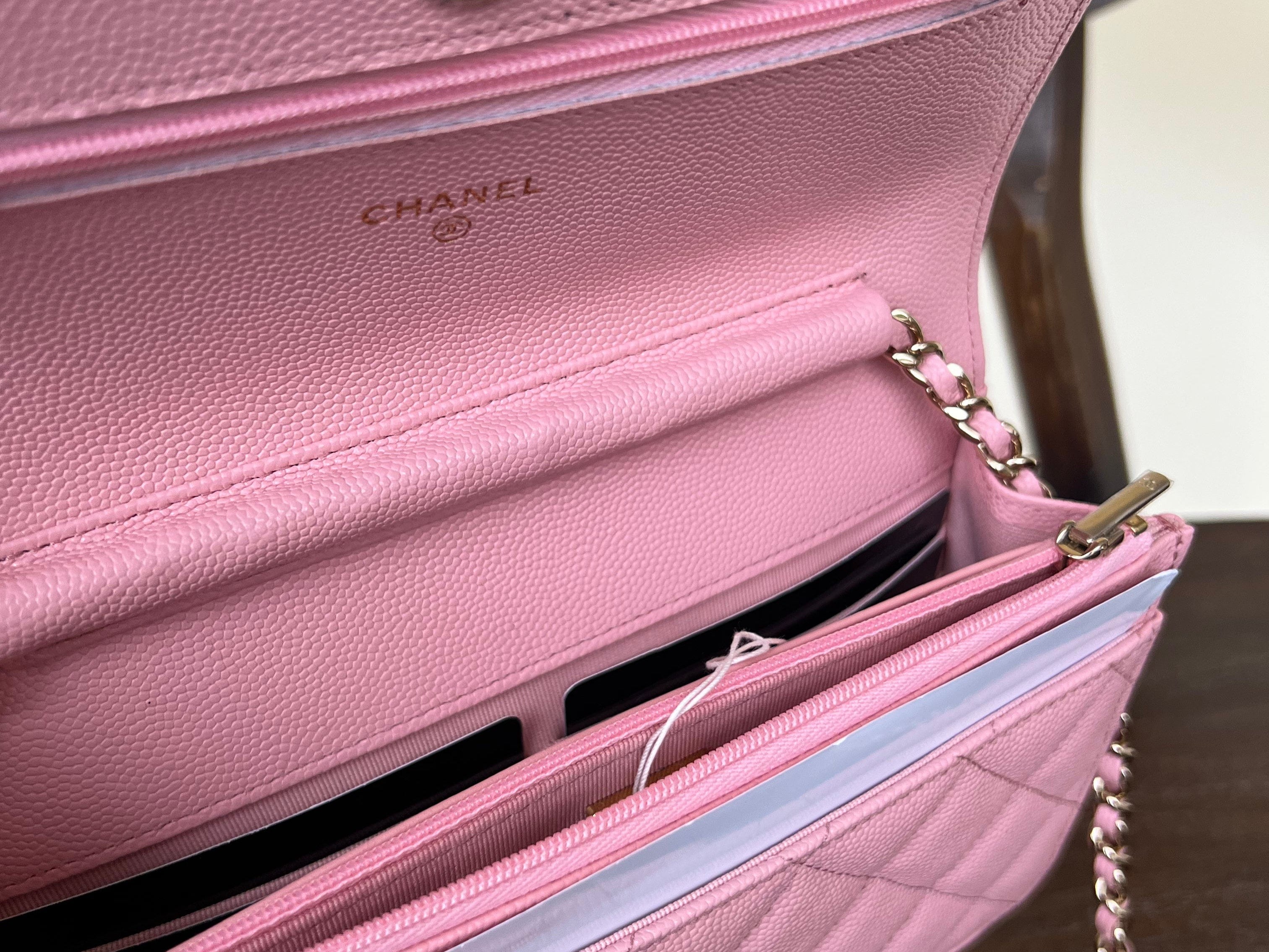 Chanel Handbag 22C LIGHT PINK CAVIAR QUILTED WALLET ON CHAIN LGHW (WOC) - Redeluxe