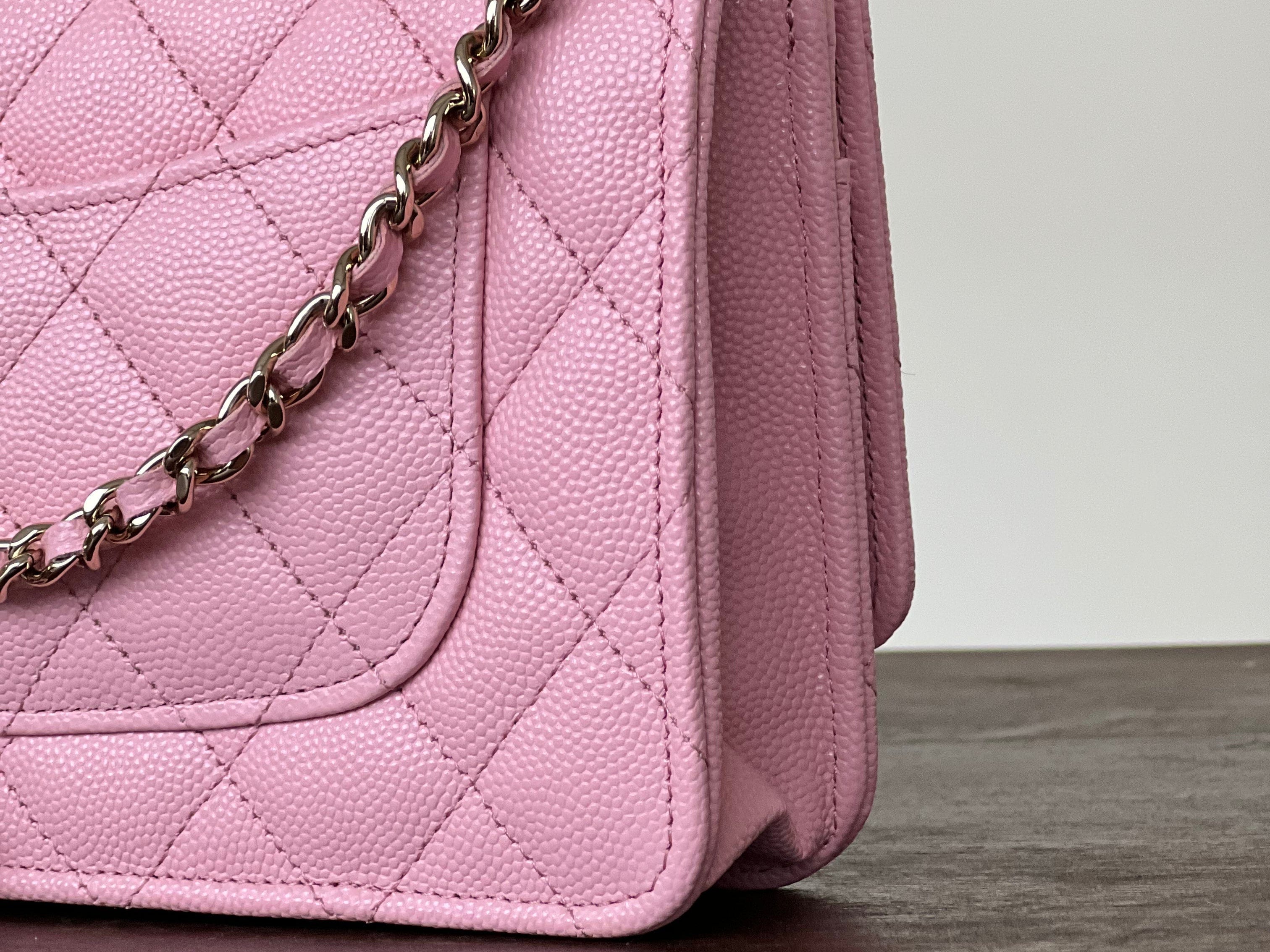Chanel Handbag 22C LIGHT PINK CAVIAR QUILTED WALLET ON CHAIN LGHW (WOC) - Redeluxe