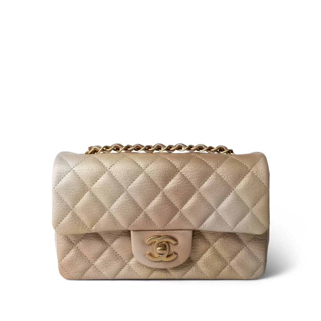 CHANEL Handbag 22C Mini Rectangular Flap Goatskin Quilted Golden Beige Aged Gold Hardware - Redeluxe