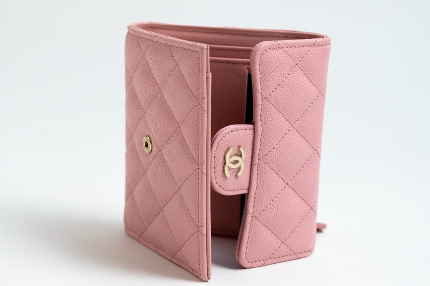 CHANEL Handbag 22C Pink Caviar Quilted Flap Wallet Light Gold Hardware - Redeluxe