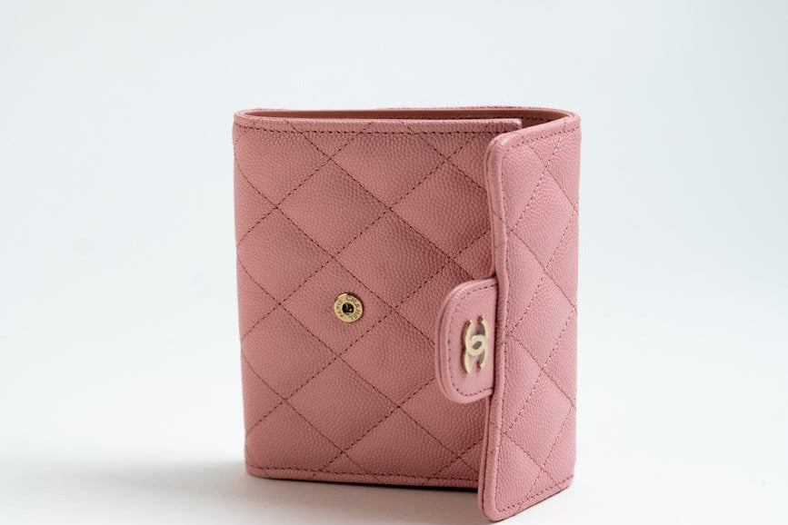 CHANEL Handbag 22C Pink Caviar Quilted Flap Wallet Light Gold Hardware - Redeluxe