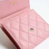 CHANEL Handbag 22C Pink Caviar Quilted Flap Wallet Light Gold Hardware - Redeluxe