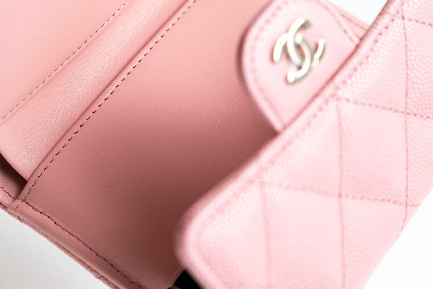 CHANEL Handbag 22C Pink Caviar Quilted Flap Wallet Light Gold Hardware - Redeluxe