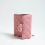 CHANEL Handbag 22C Pink Caviar Quilted Flap Wallet Light Gold Hardware - Redeluxe