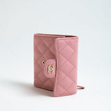 CHANEL Handbag 22C Pink Caviar Quilted Flap Wallet Light Gold Hardware - Redeluxe