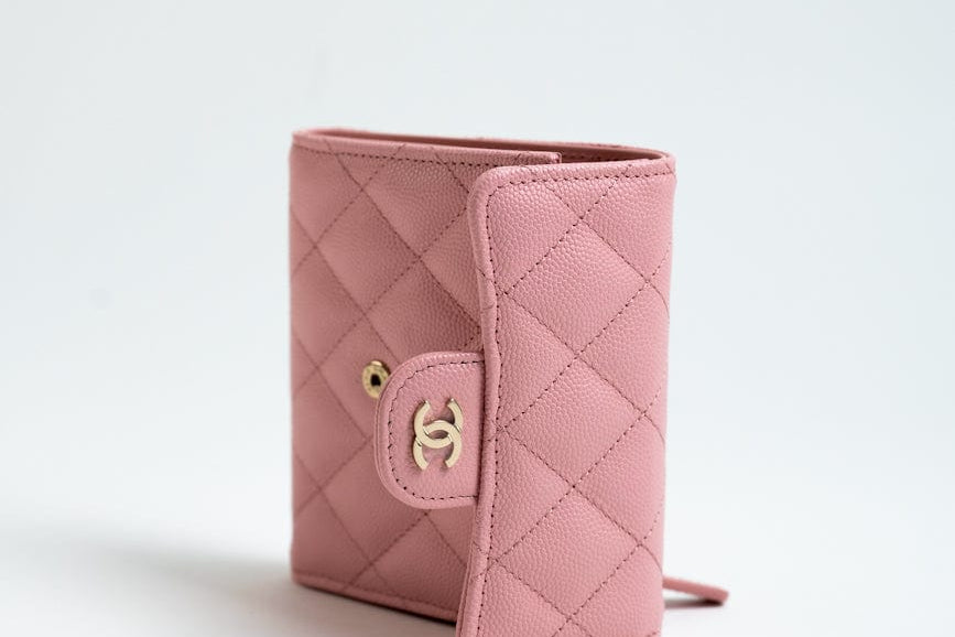 CHANEL Handbag 22C Pink Caviar Quilted Flap Wallet Light Gold Hardware - Redeluxe