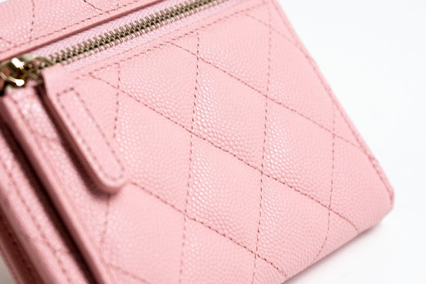 CHANEL Handbag 22C Pink Caviar Quilted Flap Wallet Light Gold Hardware - Redeluxe