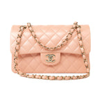 CHANEL Handbag 22C Rose Clair Pink/ Beige Lambskin Quilted Small Double Flap Light Gold Hardware - Redeluxe