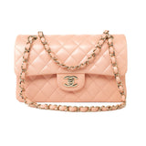 CHANEL Handbag 22C Rose Clair Pink/ Beige Lambskin Quilted Small Double Flap Light Gold Hardware - Redeluxe