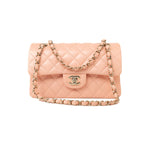 CHANEL Handbag 22C Rose Clair Pink/ Beige Lambskin Quilted Small Double Flap Light Gold Hardware - Redeluxe