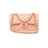 CHANEL Handbag 22C Rose Clair Pink/ Beige Lambskin Quilted Small Double Flap Light Gold Hardware - Redeluxe