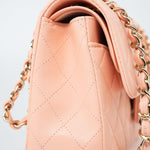 CHANEL Handbag 22C Rose Clair Pink/ Beige Lambskin Quilted Small Double Flap Light Gold Hardware - Redeluxe