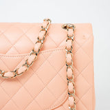 CHANEL Handbag 22C Rose Clair Pink/ Beige Lambskin Quilted Small Double Flap Light Gold Hardware - Redeluxe