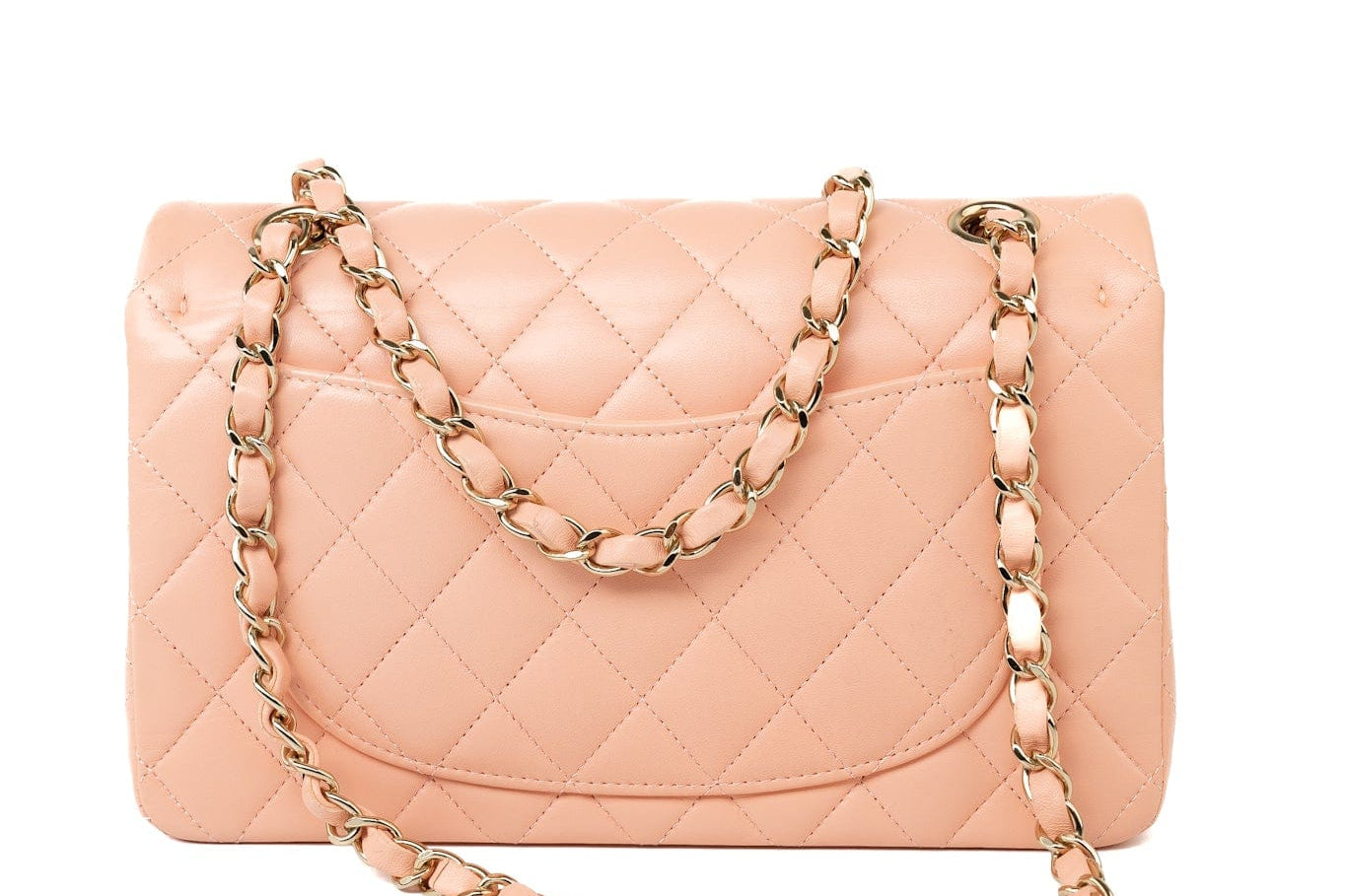 CHANEL Handbag 22C Rose Clair Pink/ Beige Lambskin Quilted Small Double Flap Light Gold Hardware - Redeluxe