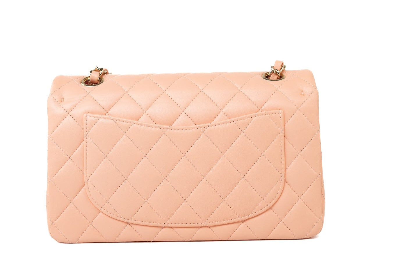 CHANEL Handbag 22C Rose Clair Pink/ Beige Lambskin Quilted Small Double Flap Light Gold Hardware - Redeluxe