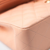CHANEL Handbag 22C Rose Clair Pink/ Beige Lambskin Quilted Small Double Flap Light Gold Hardware - Redeluxe