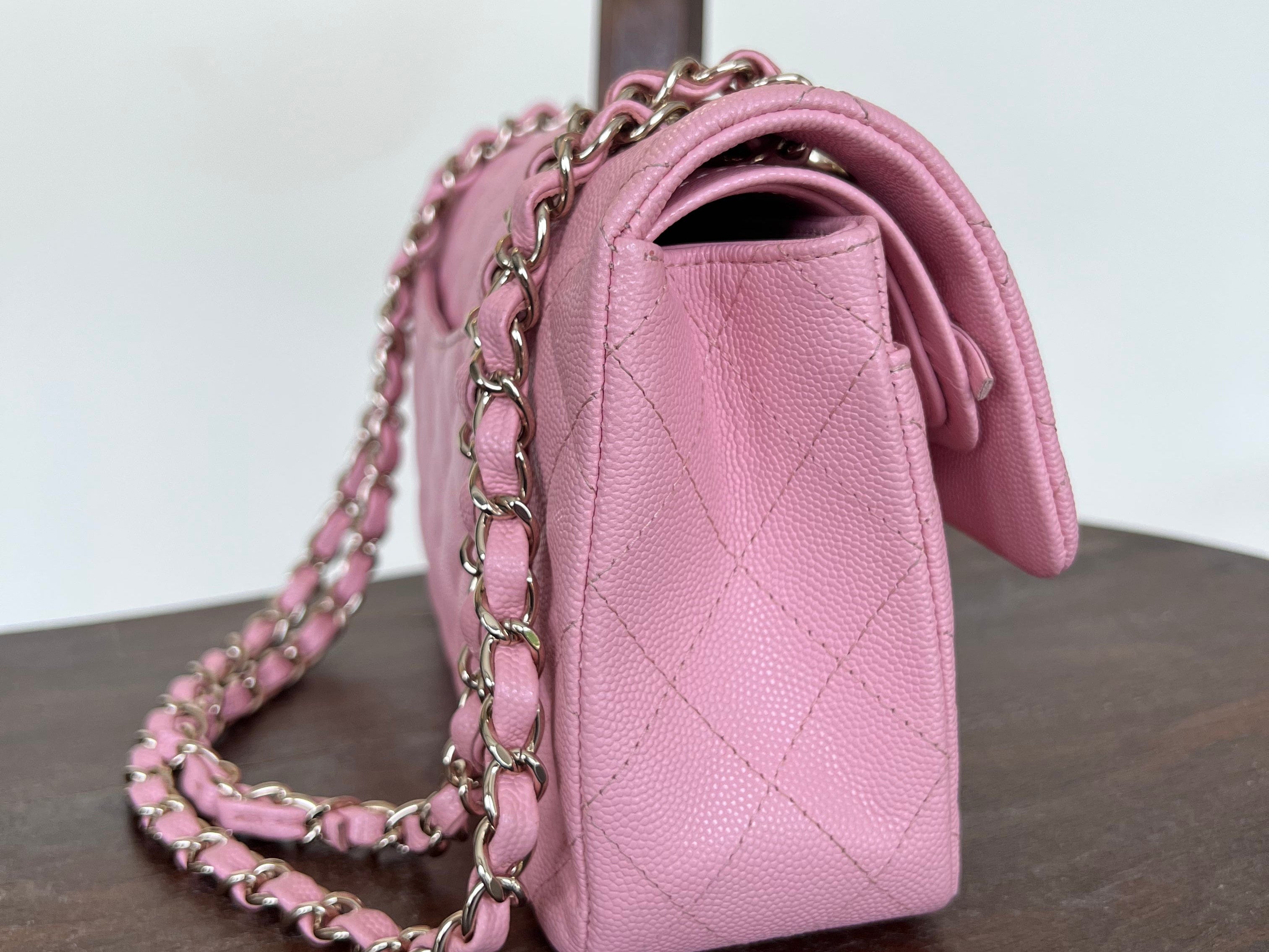 CHANEL Handbag 22C Sakura Pink Caviar Quilted Classic Flap Small LGHW - Redeluxe