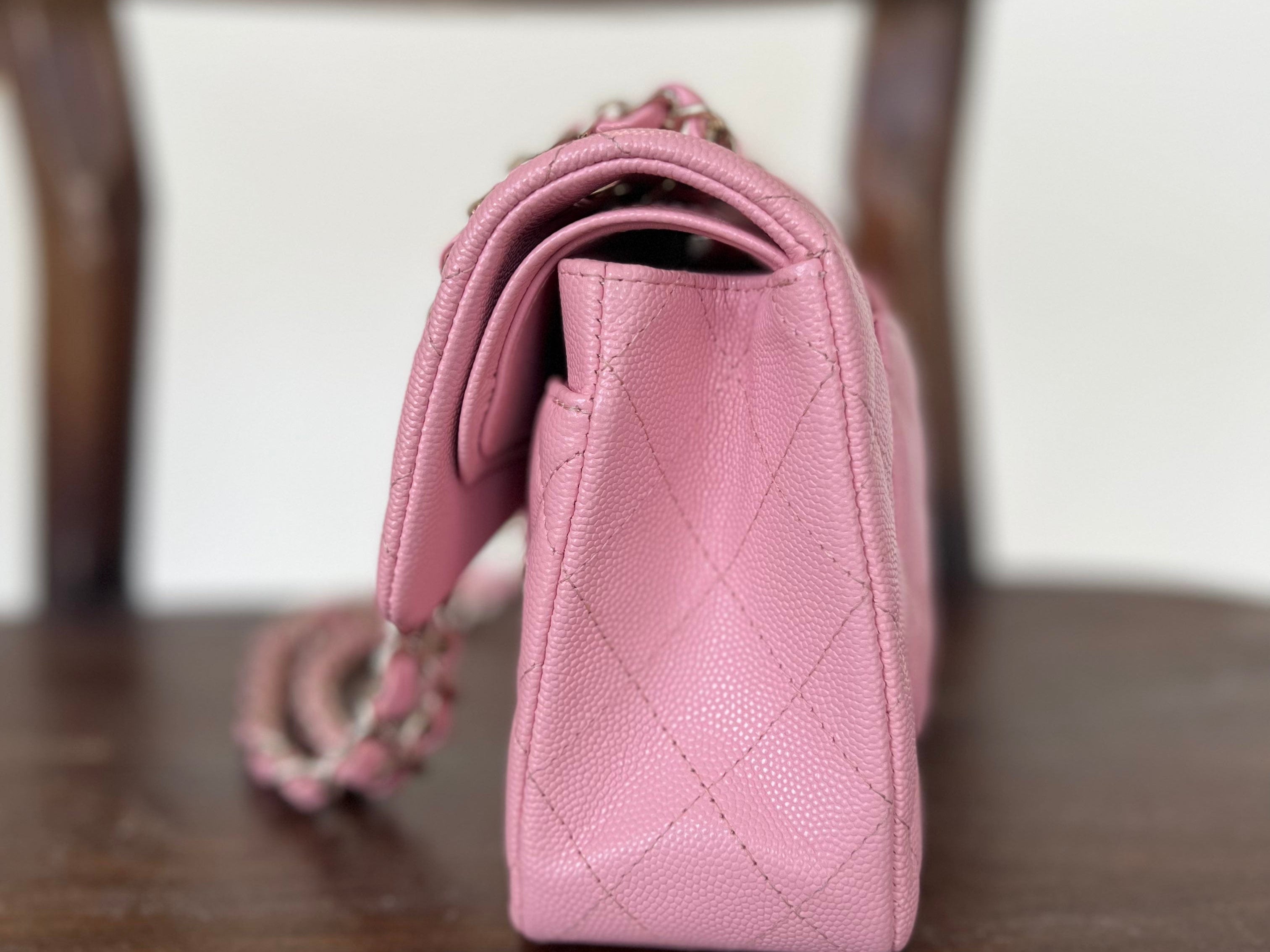 CHANEL Handbag 22C Sakura Pink Caviar Quilted Classic Flap Small LGHW - Redeluxe