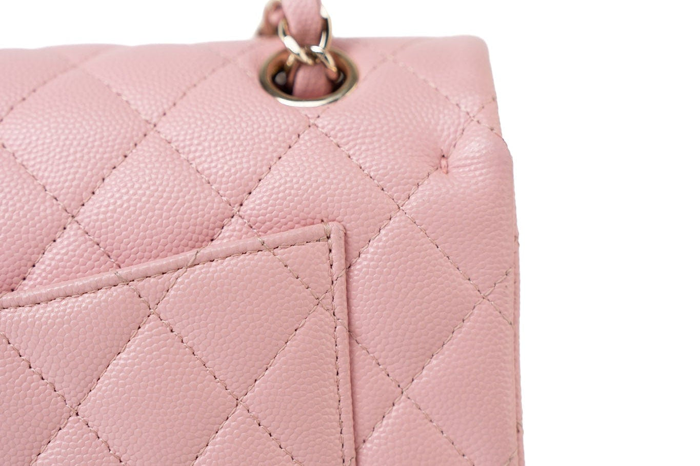 CHANEL Handbag 22C Sakura Pink Small Caviar Quilted Classic Flap Light Gold Hardware - Redeluxe