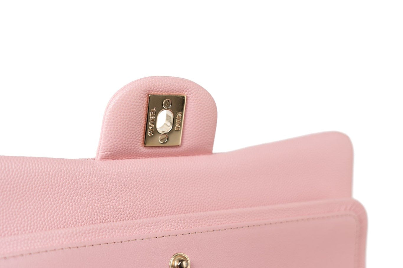 CHANEL Handbag 22C Sakura Pink Small Caviar Quilted Classic Flap Light Gold Hardware - Redeluxe