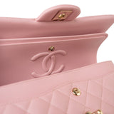 CHANEL Handbag 22C Sakura Pink Small Caviar Quilted Classic Flap Light Gold Hardware - Redeluxe