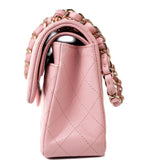 CHANEL Handbag 22C Sakura Pink Small Caviar Quilted Classic Flap Light Gold Hardware - Redeluxe