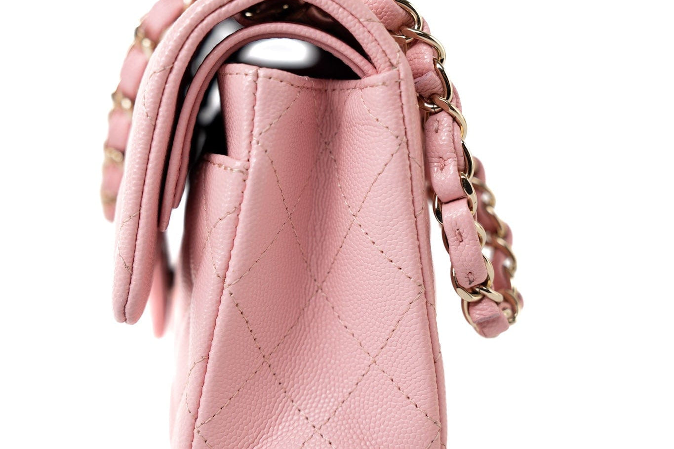 CHANEL Handbag 22C Sakura Pink Small Caviar Quilted Classic Flap Light Gold Hardware - Redeluxe