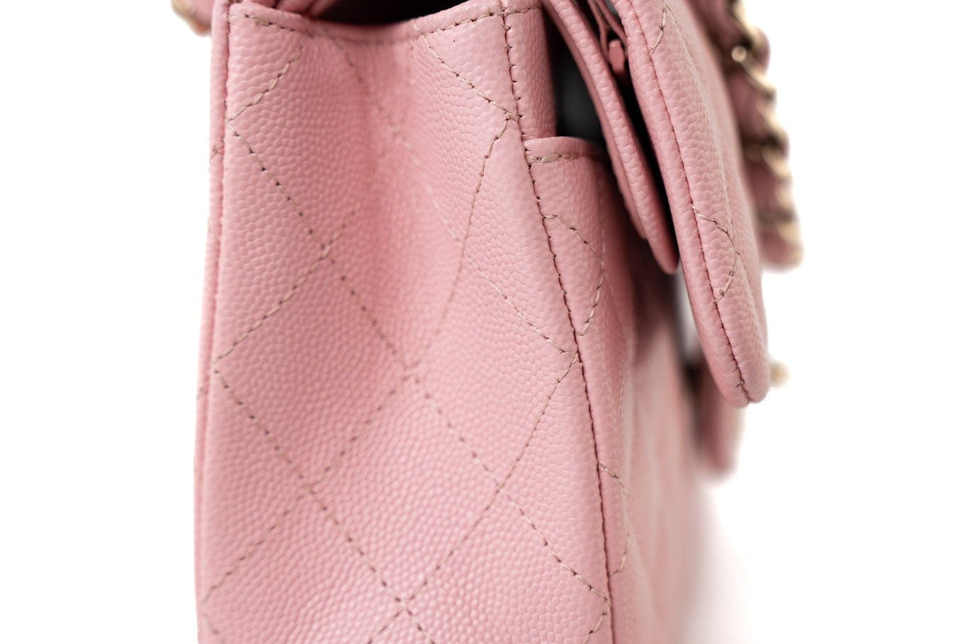 CHANEL Handbag 22C Sakura Pink Small Caviar Quilted Classic Flap Light Gold Hardware - Redeluxe