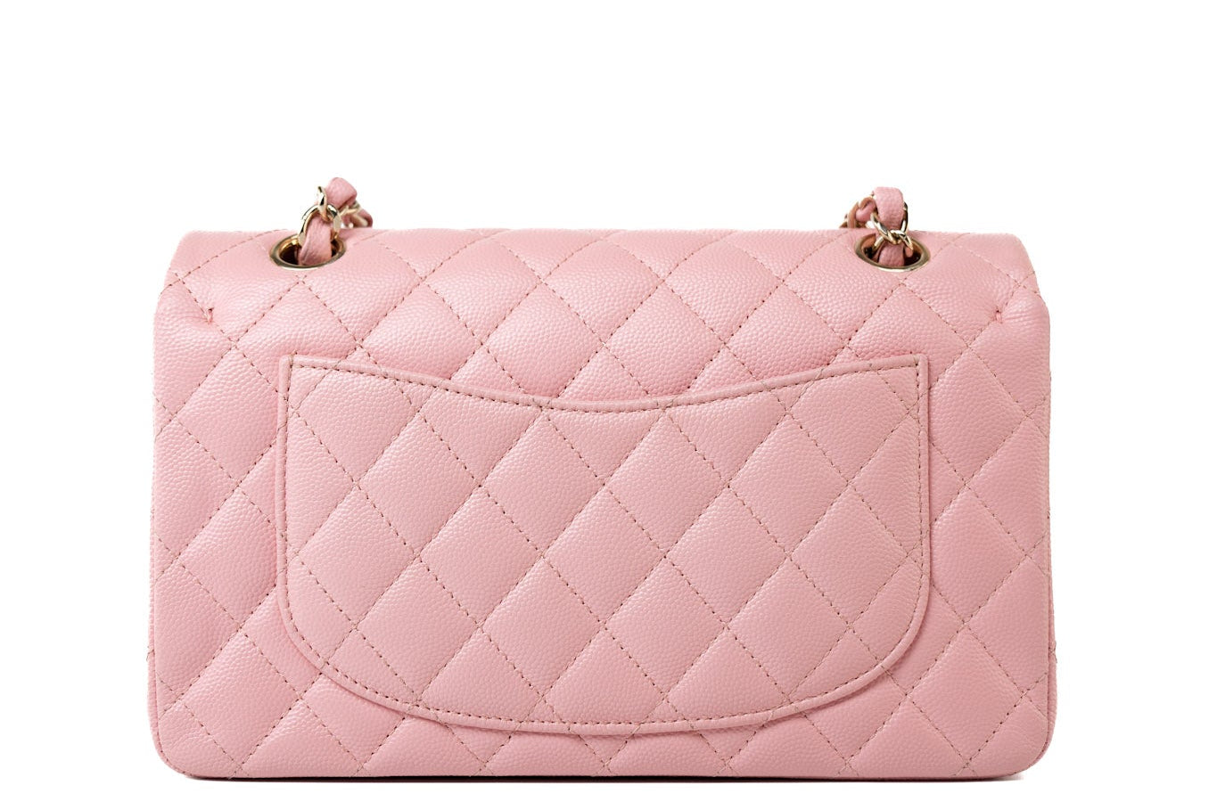 CHANEL Handbag 22C Sakura Pink Small Caviar Quilted Classic Flap Light Gold Hardware - Redeluxe