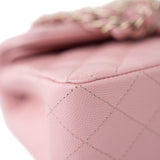 CHANEL Handbag 22C Sakura Pink Small Caviar Quilted Classic Flap Light Gold Hardware - Redeluxe