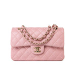 CHANEL Handbag 22C Sakura Pink Small Caviar Quilted Classic Flap Light Gold Hardware - Redeluxe