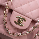 CHANEL Handbag 22C Sakura Pink Small Caviar Quilted Classic Flap Light Gold Hardware - Redeluxe