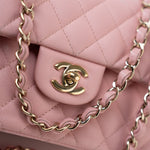 CHANEL Handbag 22C Sakura Pink Small Caviar Quilted Classic Flap Light Gold Hardware - Redeluxe