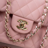 CHANEL Handbag 22C Sakura Pink Small Caviar Quilted Classic Flap Light Gold Hardware - Redeluxe