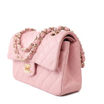 CHANEL Handbag 22C Sakura Pink Small Caviar Quilted Classic Flap Light Gold Hardware - Redeluxe