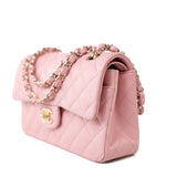 CHANEL Handbag 22C Sakura Pink Small Caviar Quilted Classic Flap Light Gold Hardware - Redeluxe
