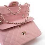 CHANEL Handbag 22C Sakura Pink Small Caviar Quilted Classic Flap Light Gold Hardware - Redeluxe