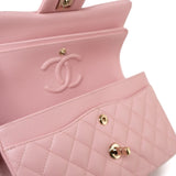 CHANEL Handbag 22C Sakura Pink Small Caviar Quilted Classic Flap Light Gold Hardware - Redeluxe