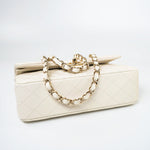 CHANEL Handbag 22C White Caviar Quilted Classic Flap Small Light Gold Hardware - Redeluxe